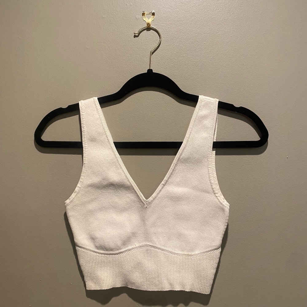 Cream V Neck Cropped Tank